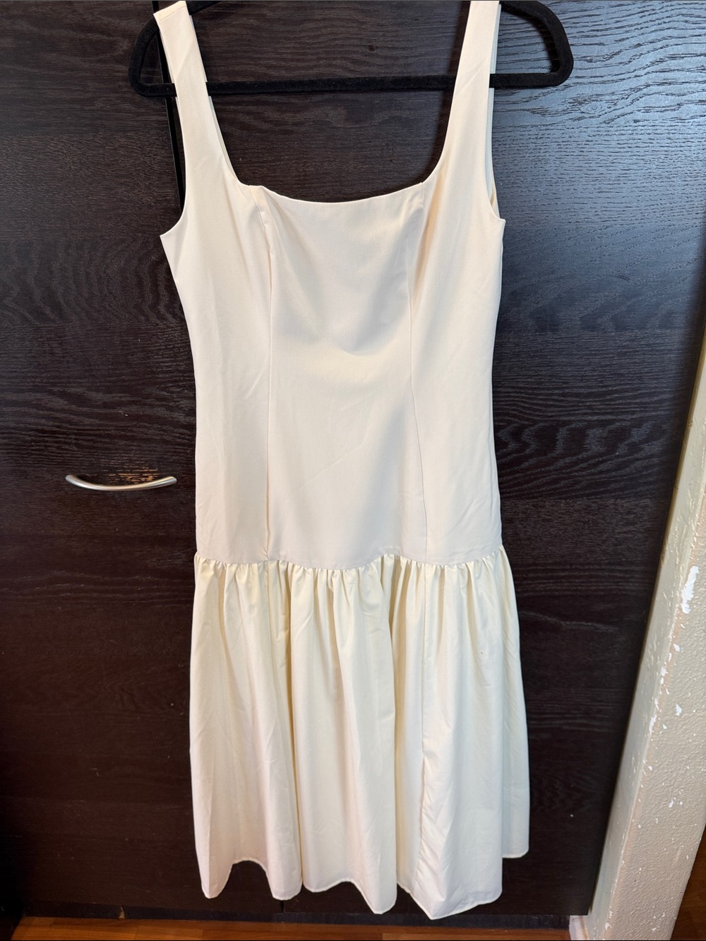 Commense Cream Square-Neck Drop-Waist Mini Dress